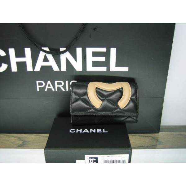 Chanel A26723 Portefeuilles Noir Avec Dagneau Nc Logo Abricot