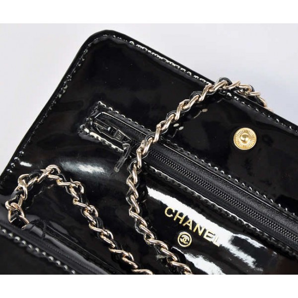 Chanel A33814 Portefeuilles Noire Avec En Muir Verni Da Inizione