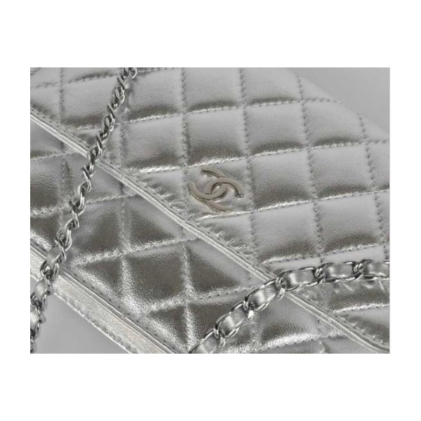 Chanel A33814 Portefeuilles Dargent Argent Avec Hw Agneau