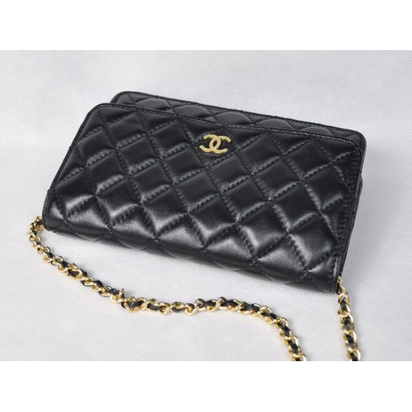 Chanel A33814 Y01480 Portefeuilles 3906 Noir Avec En Agneau Oro