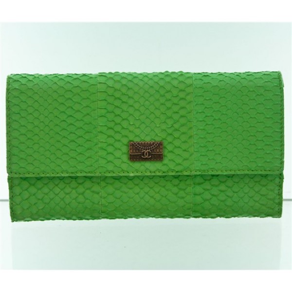 Chanel A50951 Vert Pomme Serpente Portefeuilles En Muir Grande R