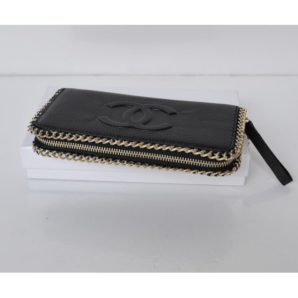 Chanel Portefeuilles Noir Zip Veau Avec Bc Logo