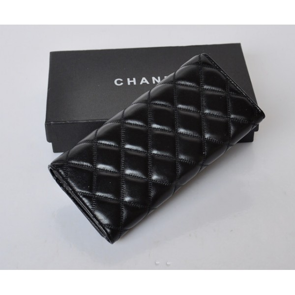 Chanel Portefeuilles Noir Giri En Eau Dagneau Avec Firma Del Pa
