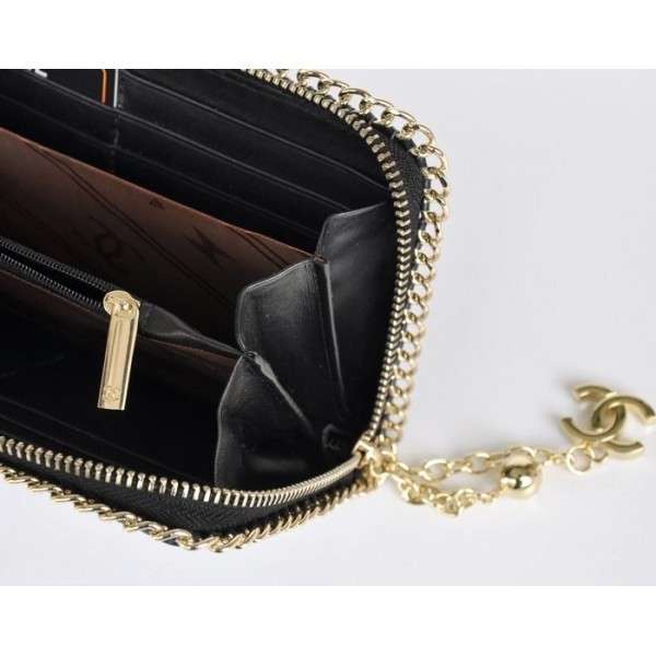 Chanel Rivet Portefeuilles Muir De Veau En Noir Avec Maine Coupe