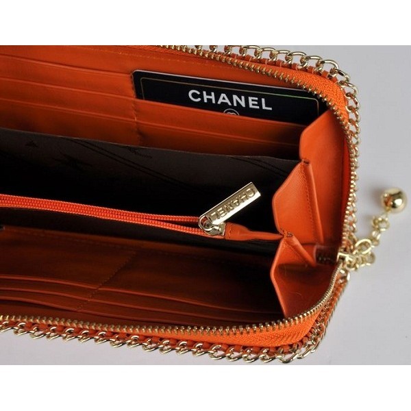 Chanel Rivet Portefeuilles Arancione En Veau Avec La Coupe Maine