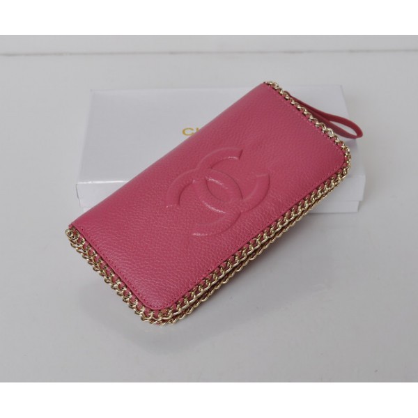 Rose Portefeuilles Zip Veau Avec Chanel Logo Cc