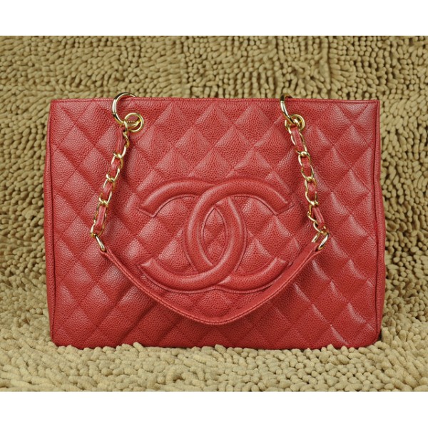 Chanel A20995 Gst Shopping Tote In Pelle Caviale Rosso Con Oro H