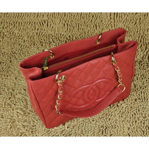 Chanel A20995 Gst Shopping Tote In Pelle Caviale Rosso Con Oro H