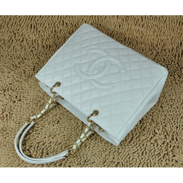 Chanel A20995 Gst Shopping Tote In Pelle Caviale Con Ghw Bianco