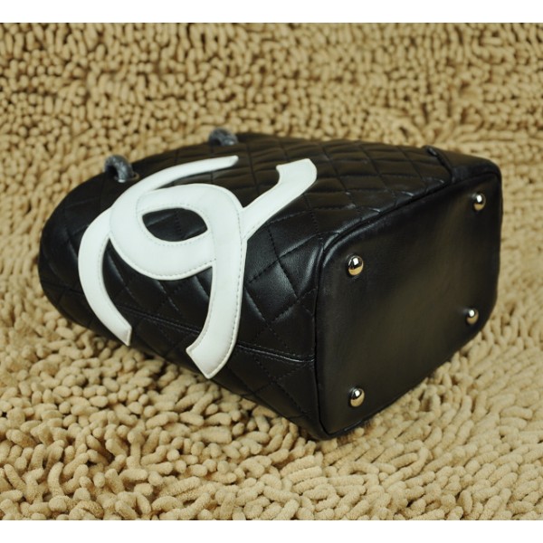 Chanel A25167 Nero Agnello Bag Piccola Shopping Bianco Logo Cc