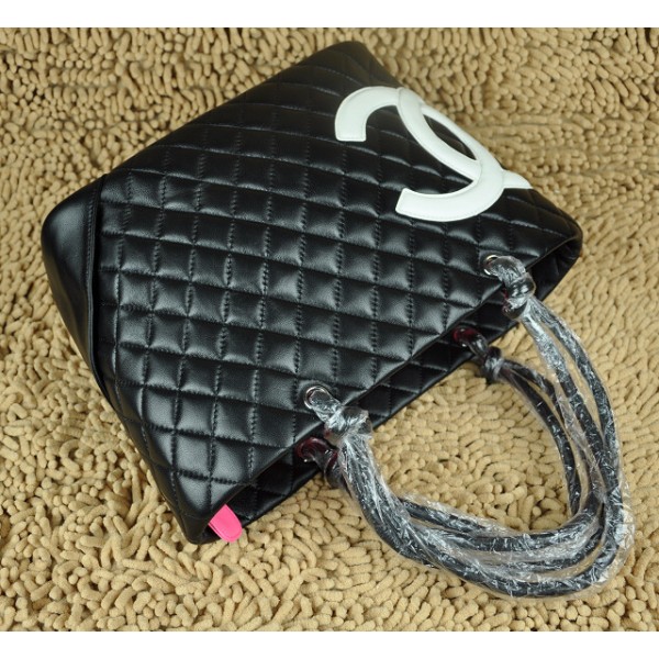 Chanel A25169 Nero Agnello Borsa Bianco Logo Cc Grande Centro Co