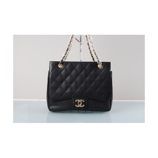 Chanel Caviar Leather Bag Nera Con Oro Hw