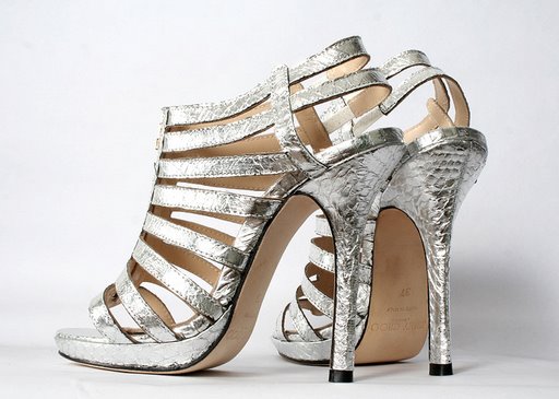 Jimmy Choo Glenys Watersnake Sandals in silver