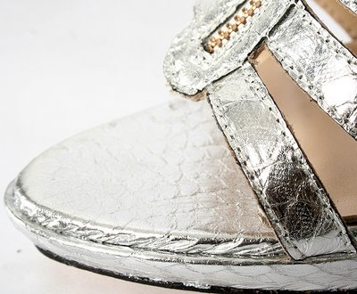 Jimmy Choo Glenys Watersnake Sandals in silver