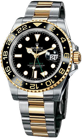 Rolex GMT Master II Series Mens Automatic 18kt Yellow Gold and Stainless Steel Wristwatch 116713-BSO