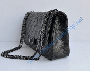 Chanel 2.55 Flap Bag 30226 elephantskin black with silver-grey chain