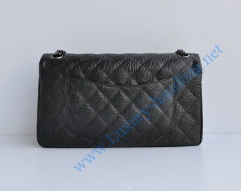 Chanel 2.55 Flap Bag 30226 elephantskin black with silver-grey chain