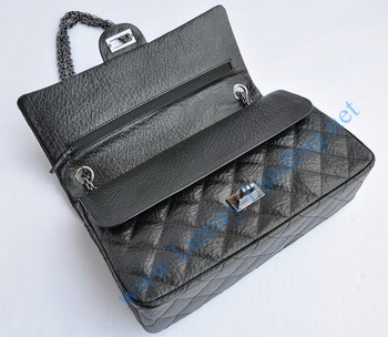 Chanel 2.55 Flap Bag 30226 elephantskin black with silver-grey chain
