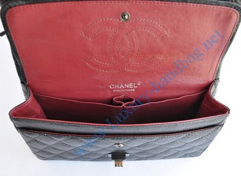 Chanel 2.55 Flap Bag 30226 elephantskin black with silver-grey chain