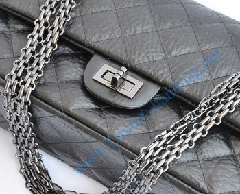 Chanel 2.55 Flap Bag 30226 elephantskin black with silver-grey chain