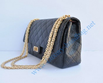 Chanel 2.55 Flap Bag 30226 elephantskin black with gold chain