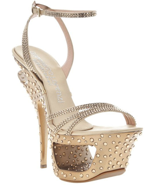 Gianmarco Lorenzi Cut-out Platform Sandals Gold Rhinestone