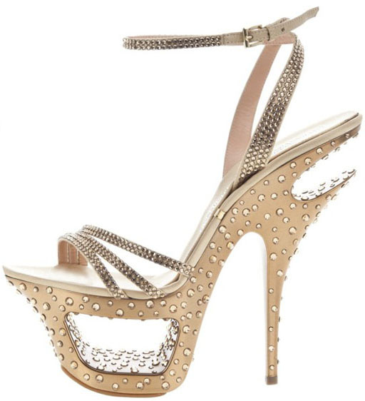 Gianmarco Lorenzi Cut-out Platform Sandals Gold Rhinestone