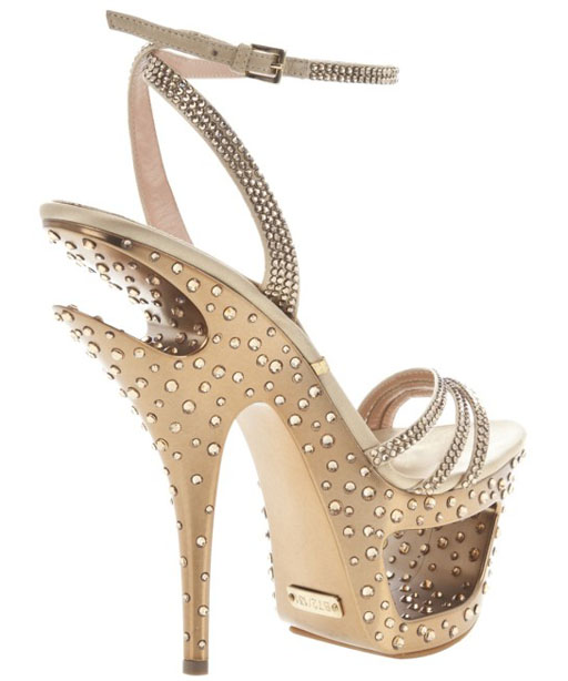 Gianmarco Lorenzi Cut-out Platform Sandals Gold Rhinestone