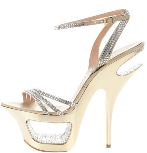 Gianmarco Lorenzi Cut-out Platform Sandals GL023 Silver Rhinestone