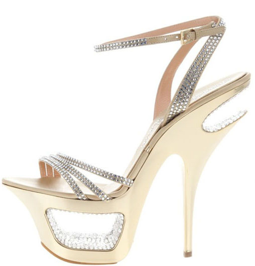 Gianmarco Lorenzi Cut-out Platform Sandals GL023 Silver Rhinestone