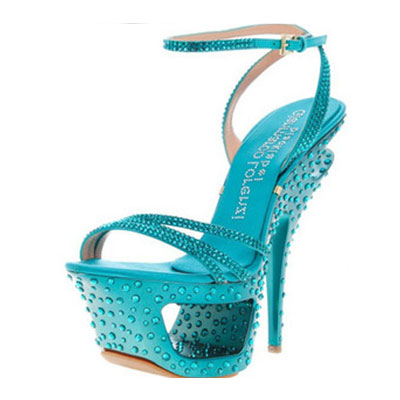 Gianmarco Lorenzi Cut-out Platform Sandals Turquoise Rhinestone