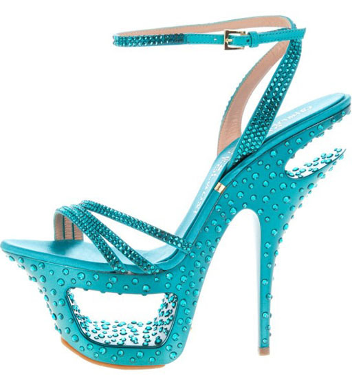 Gianmarco Lorenzi Cut-out Platform Sandals Turquoise Rhinestone