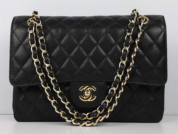 Chanel 2.55 Series Caviar Leather Flap Bag A01112 Black Golden