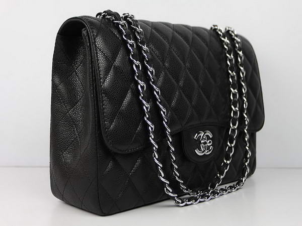 Chanel 2.55 Series Caviar Leather Large Flap Bag A36070 Black Silver