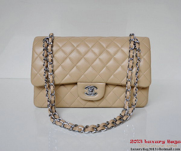 Chanel A01112 Classic Flap Bag Apricot Sheepskin Silver