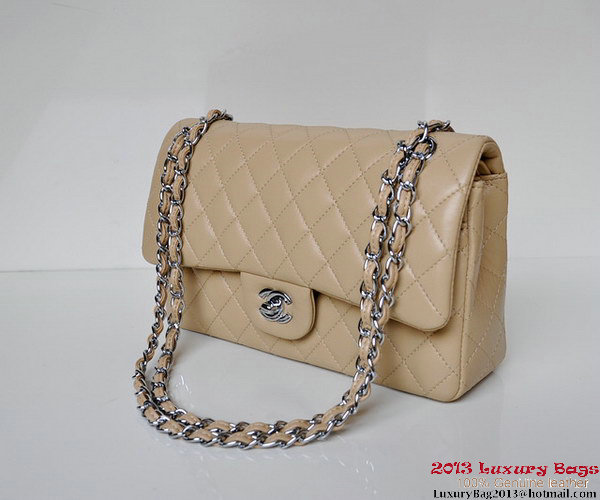 Chanel A01112 Classic Flap Bag Apricot Sheepskin Silver