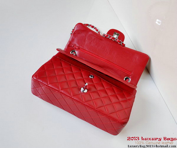 Chanel A01112 Classic Flap Bag Red Sheepskin Silver