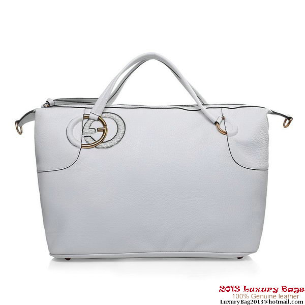 Gucci 309529 A7MPT 9022 Twill White Leather Top Handle Bag