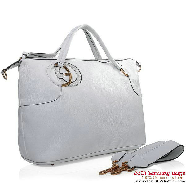 Gucci 309529 A7MPT 9022 Twill White Leather Top Handle Bag