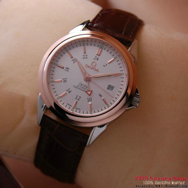 OMEGA DE VILLE Automatic Chronometer Red Gold on Brown Leather Strap OM77210