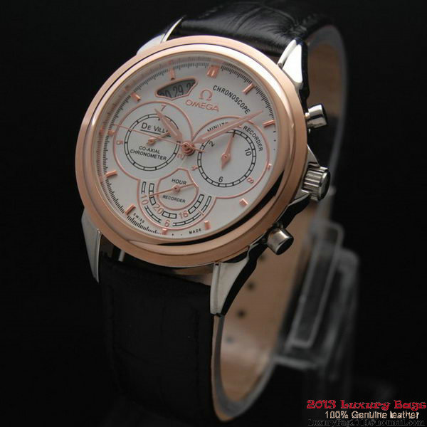 OMEGA DE VILLE CO-AXIAL CHRONOSCOPE Red Gold on Black Leather Strap OM77419