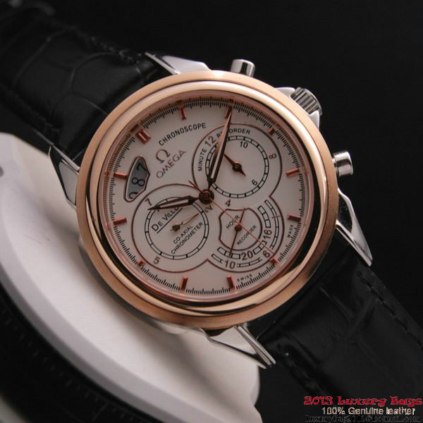 OMEGA DE VILLE CO-AXIAL CHRONOSCOPE Red Gold on Black Leather Strap OM77419