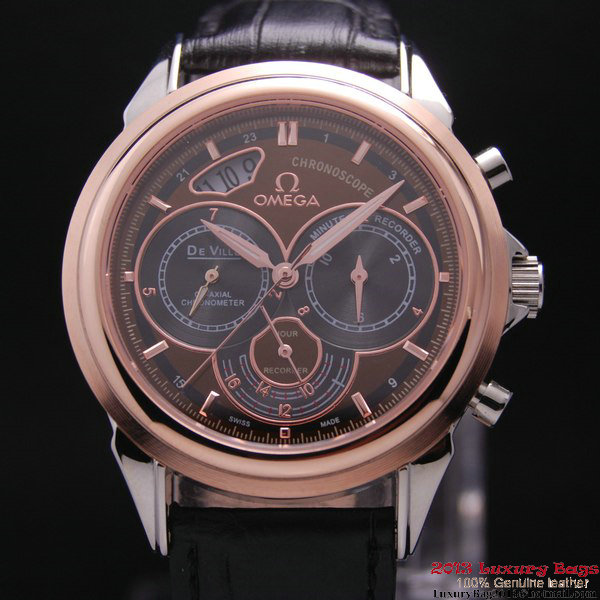 OMEGA DE VILLE CO-AXIAL CHRONOSCOPE Red Gold on Black Leather Strap OM77421