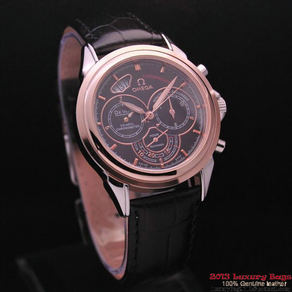 OMEGA DE VILLE CO-AXIAL CHRONOSCOPE Red Gold on Black Leather Strap OM77423