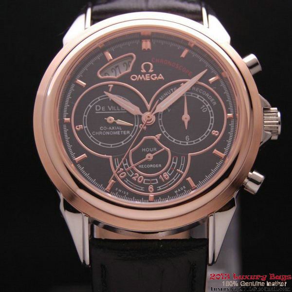 OMEGA DE VILLE CO-AXIAL CHRONOSCOPE Red Gold on Black Leather Strap OM77423