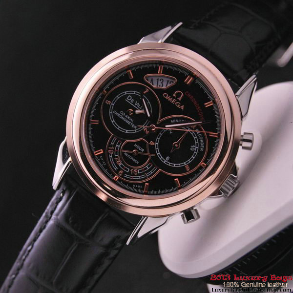 OMEGA DE VILLE CO-AXIAL CHRONOSCOPE Red Gold on Black Leather Strap OM77423