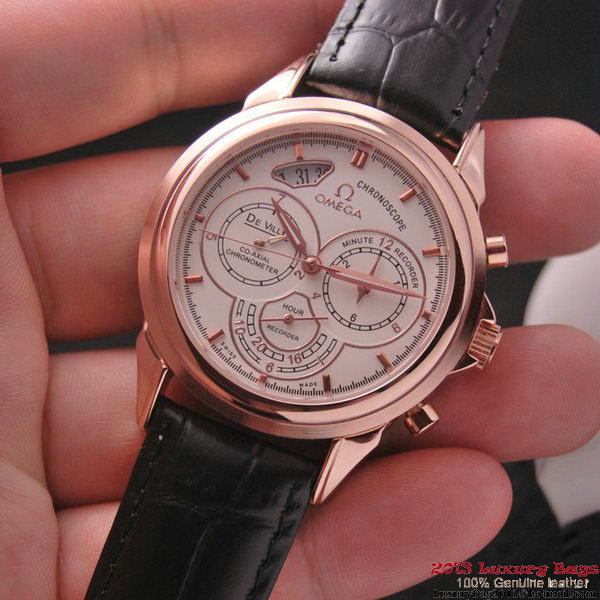 OMEGA DE VILLE CO-AXIAL CHRONOSCOPE Red Gold on Black Leather Strap OM77425