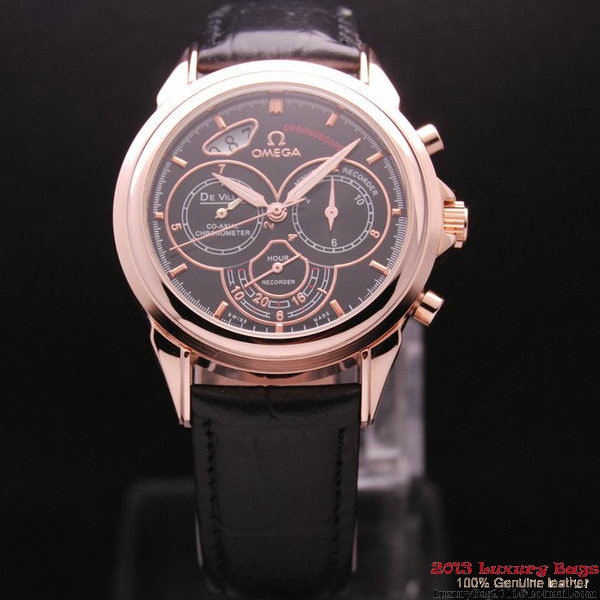 OMEGA DE VILLE CO-AXIAL CHRONOSCOPE Red Gold on Black Leather Strap OM77427