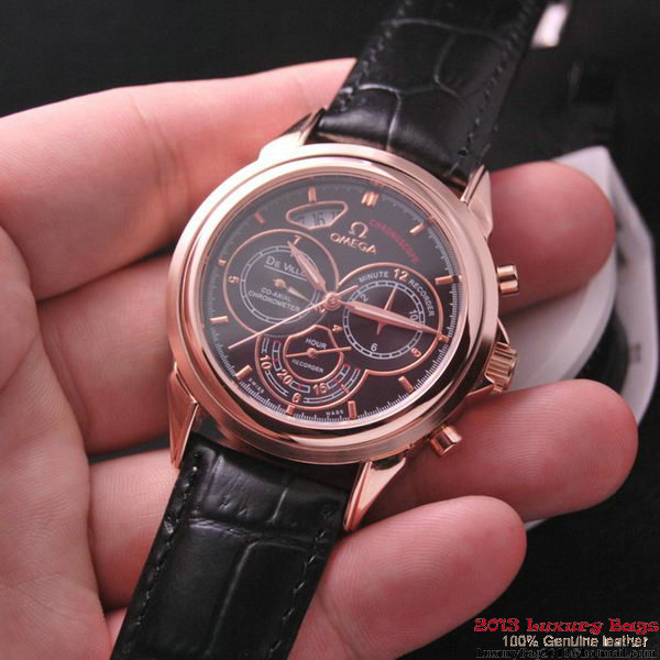 OMEGA DE VILLE CO-AXIAL CHRONOSCOPE Red Gold on Black Leather Strap OM77427