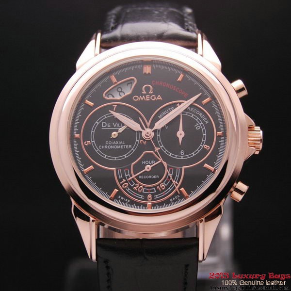 OMEGA DE VILLE CO-AXIAL CHRONOSCOPE Red Gold on Black Leather Strap OM77427